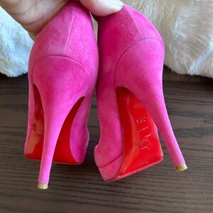 Christian Louboutin Toyo Zeppa 120 Pink Rose Suede Heels Size 38.5 EU
